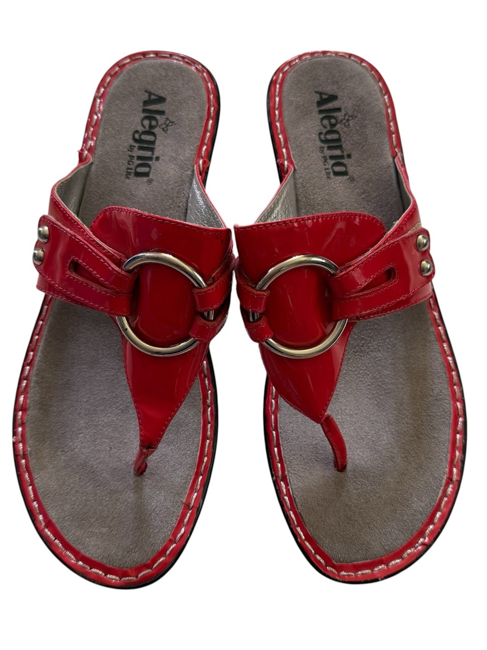 Alegria LOL Red Patent Leather Wedge Sandals Silver Buckle Size 41 | U.S 10.5